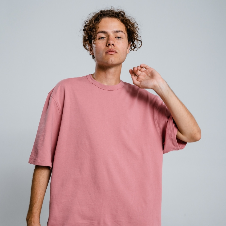 Rarifly Air plain maroon t-shirt on model, minimalist everyday wear